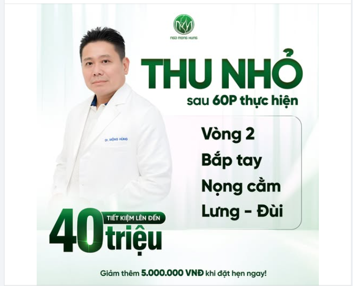 Thu nhỏ toàn diện chỉ sau 60P  Tiết kiệm lên đến 40TR  Giảm thêm 5TR khi đặt hẹn ngay hôm nay!
