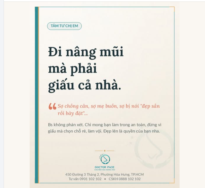 Có bạn nhắn bs: "Em đi làm mũi mà phải giấu chồng, giấu cả mẹ."