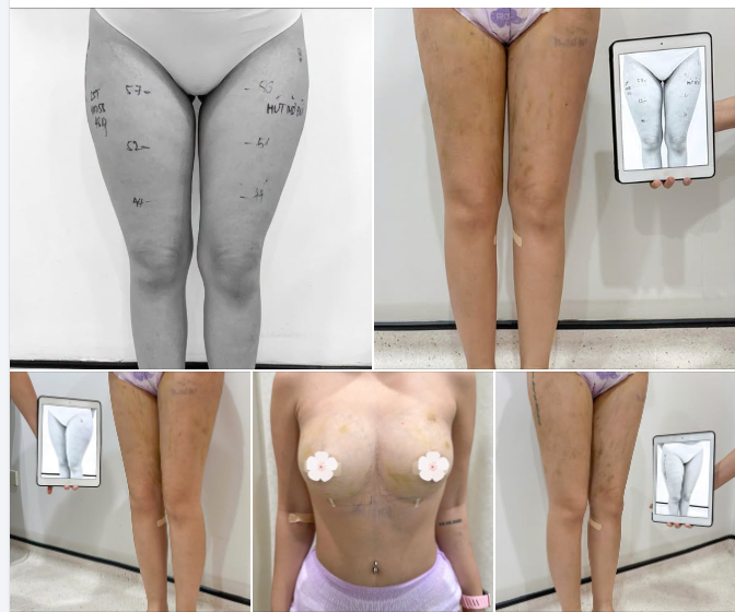 5 NGÀY SAU HÚT MỠ ĐÙI KẾT HỢP CẤY MỠ NGỰC.