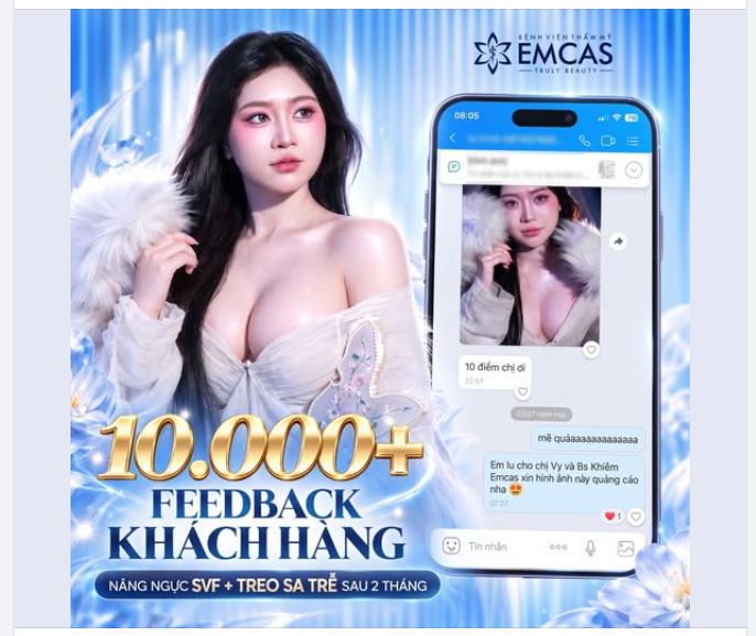 "10 ĐIỂM KHÔNG CÓ NHƯNG!" – KHÁCH HÀNG TỰ NHẮN TIN KHOE V1 SAU 2 THÁNG NÂNG NGỰC SVF + TREO SA TRỄ TẠI EMCAS!