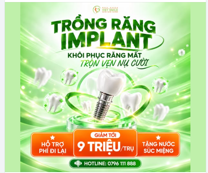 MẤT RĂNG ĐỪNG ĐỂ LÂU – TRỒNG IMPLANT GIẢM ĐẾN 9 TRIỆU/TRỤ!