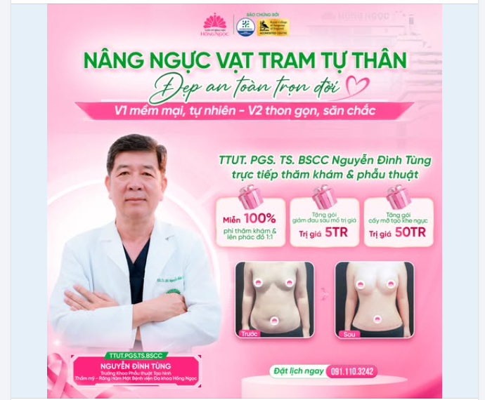 NÂNG NGỰC VẠT TRAM TỰ THÂN  01 PHƯƠNG PHÁP - 01 LẦN PHẪU THUẬT - 02 GIÁ TRỊ TẠO HÌNH