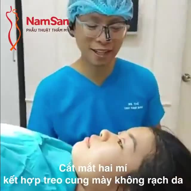 Cắt mắt kết hợp treo cung mày chỉnh sửa các trường hợp mắt bụp, cung mày sa trễ.