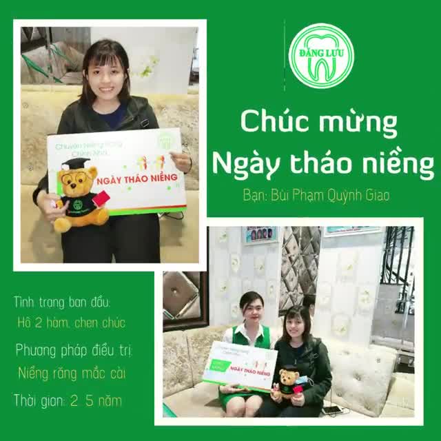 Nha Khoa Đăng Lưu chúc mừng bạn Bùi Phạm Quỳnh Giao đã Niềng răng thành công!