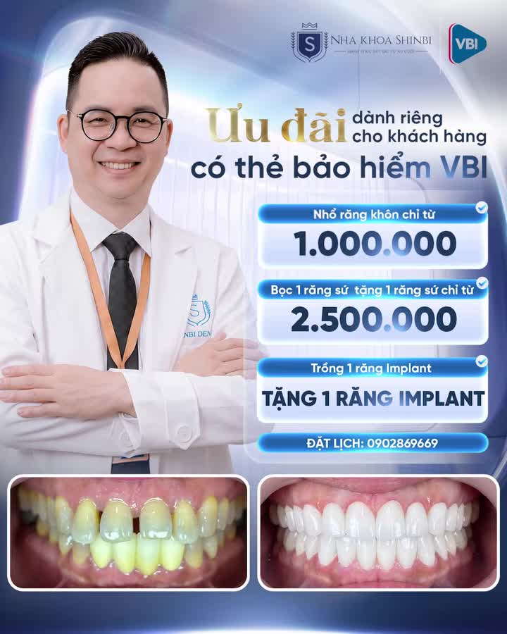 CÓ THẺ BẢO HIỂM VBI, ĐỪNG BỎ LỠ LOẠT ƯU ĐÃI LÀM RĂNG TẠI SHINBI!