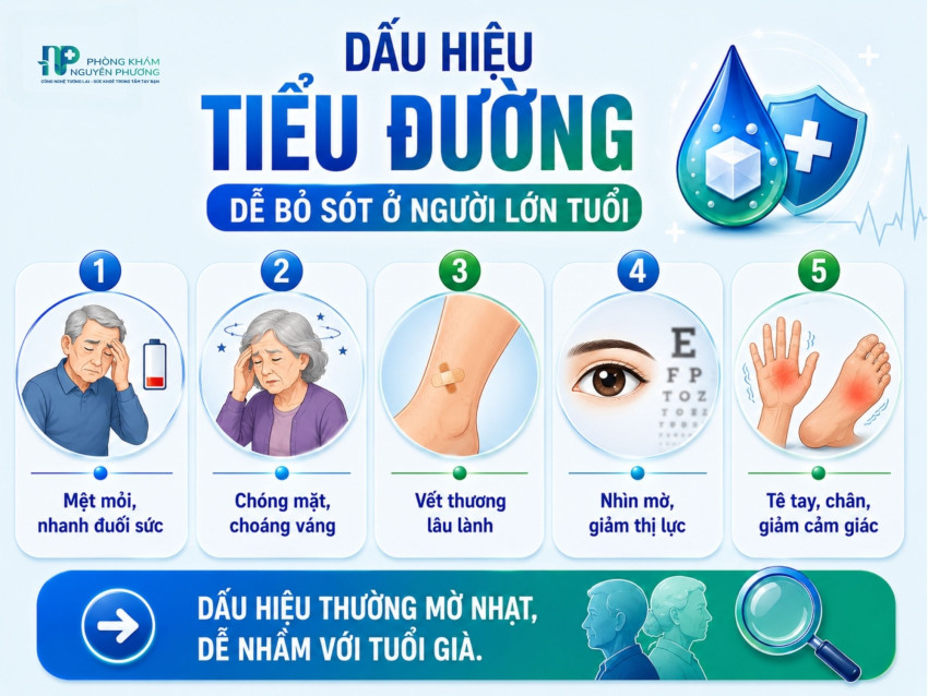 Dấu hiệu thường mờ nhạt, dễ nhầm với tuổi già.
