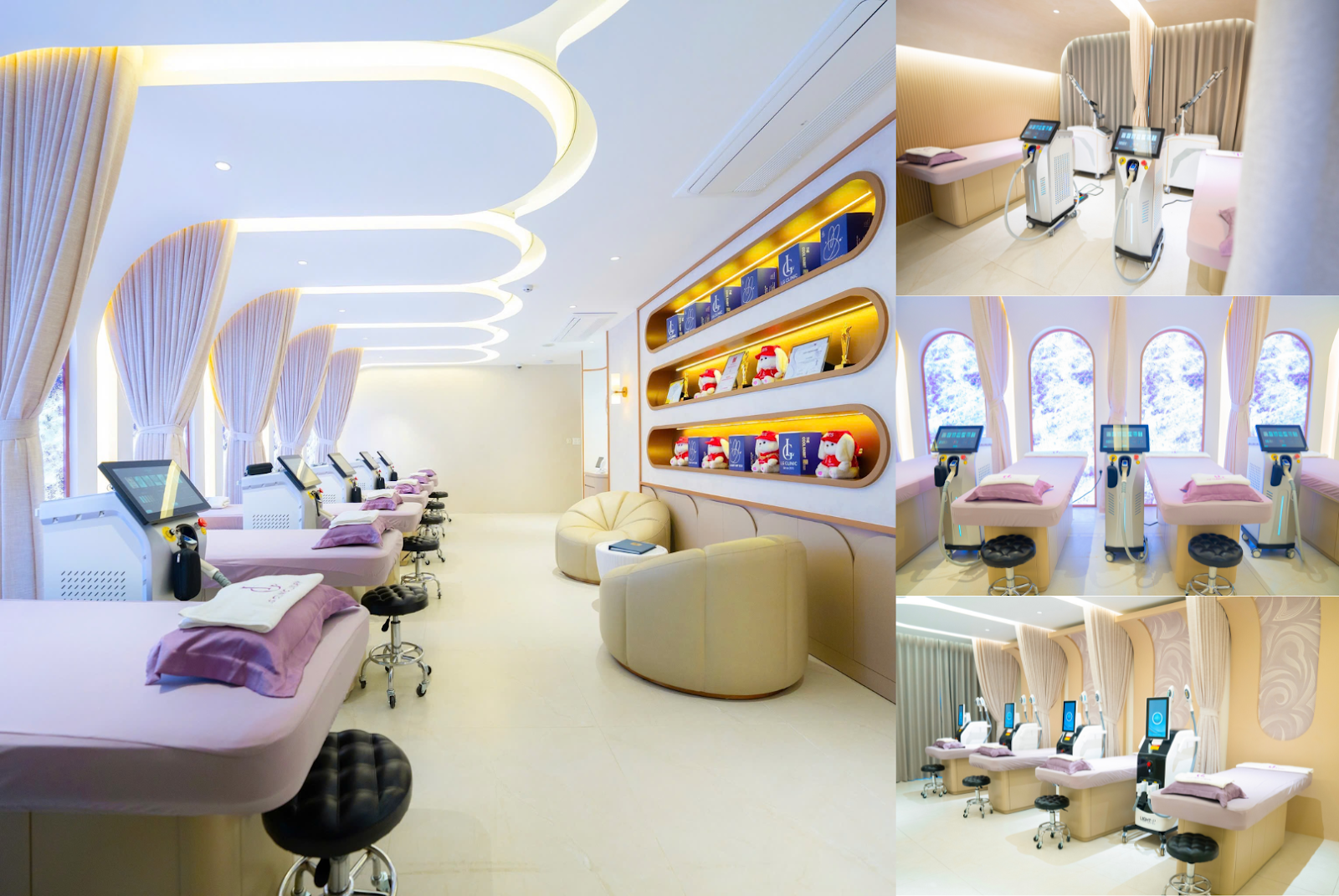 Tại LG Clinic mỗi phòng triệt lông đều được bố trí rèm che riêng biệt đảm bảo không gian kín đáo và riêng tư tuyệt đối cho khách hàng